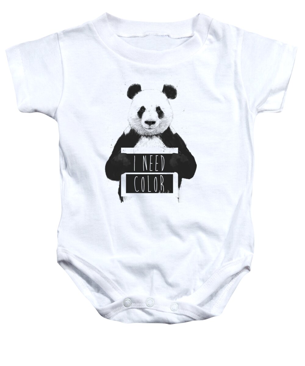 Panda Baby Onesie featuring the mixed media I need color by Balazs Solti