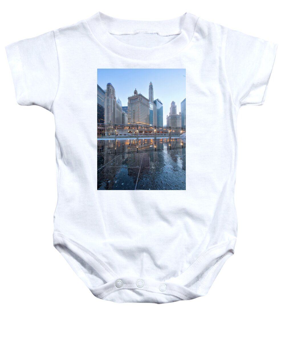 Chicago Baby Onesie featuring the photograph Icy Reflections by Raf Winterpacht