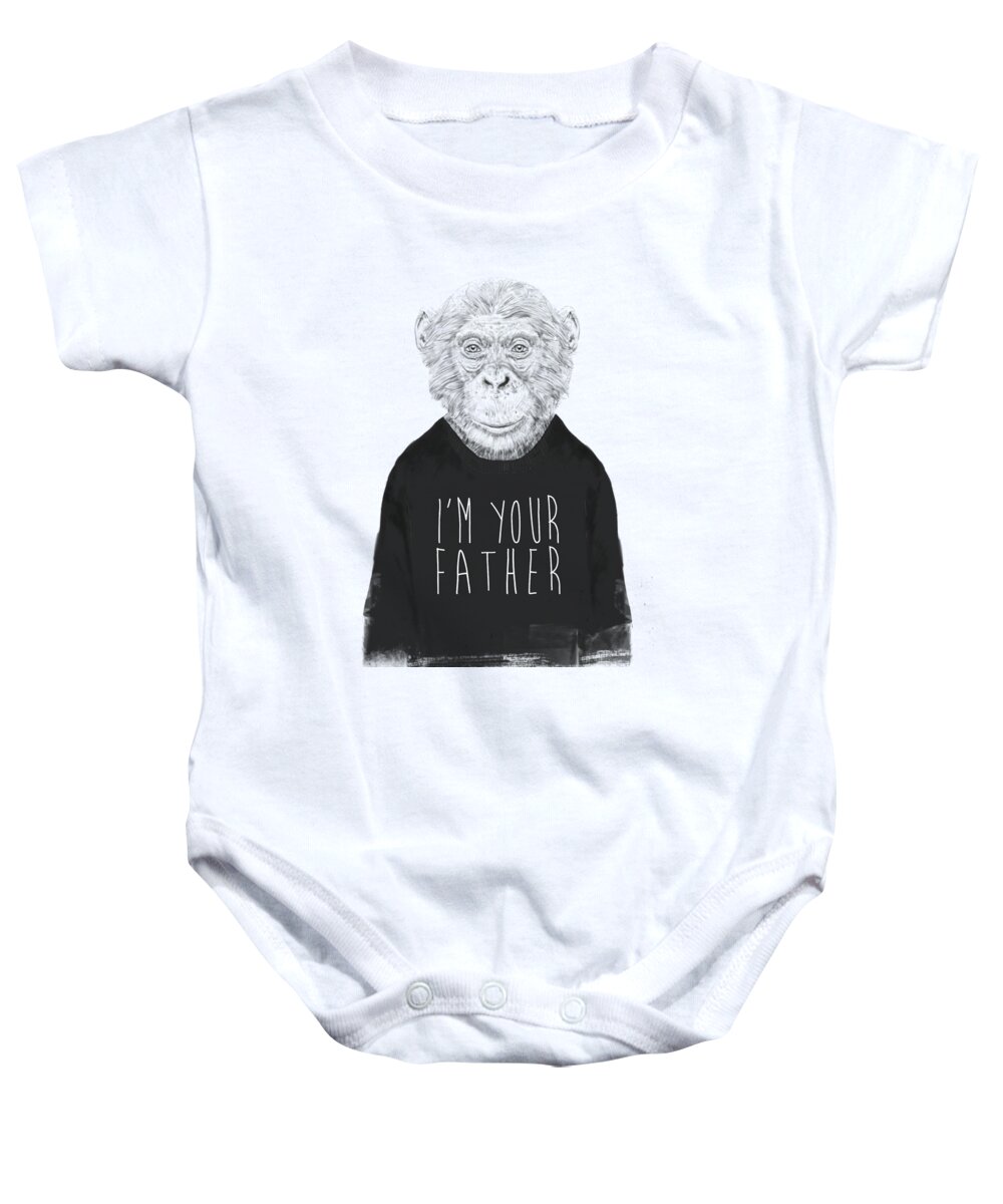 Monkey Baby Onesie featuring the mixed media I'm your father by Balazs Solti