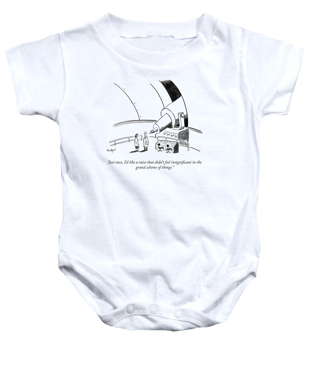 just Once Baby Onesie featuring the drawing In the Grand Scheme of Things by Robert Leighton