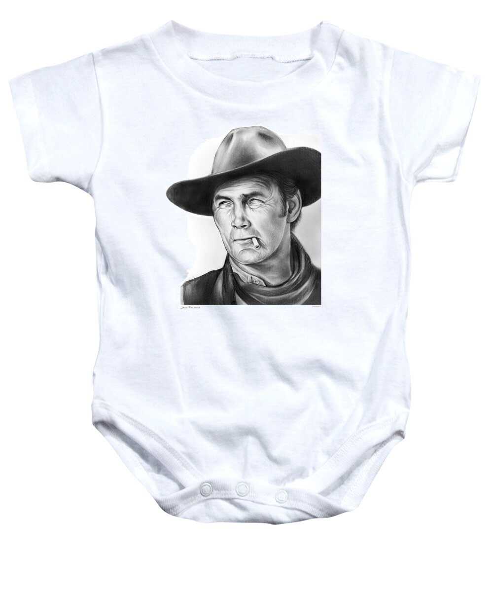Jack Palance Baby Onesie featuring the drawing Jack Palance by Greg Joens