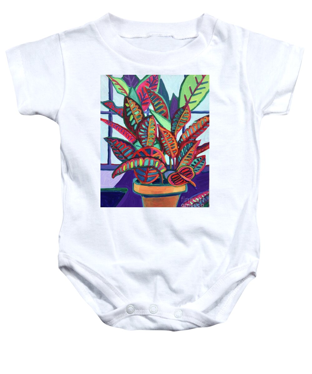 Plants Baby Onesie featuring the painting Jeffs Croton Petra by Debra Bretton Robinson