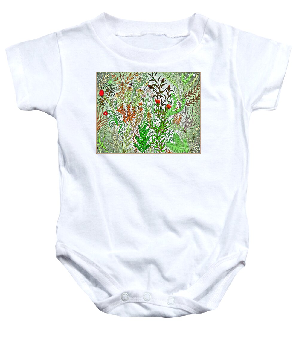 Lise Winne Baby Onesie featuring the digital art Jungle Garden in Greens and Browns by Lise Winne