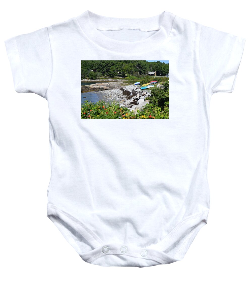 Kayaks Baby Onesie featuring the photograph Kayak Parking by Debra Grace Addison