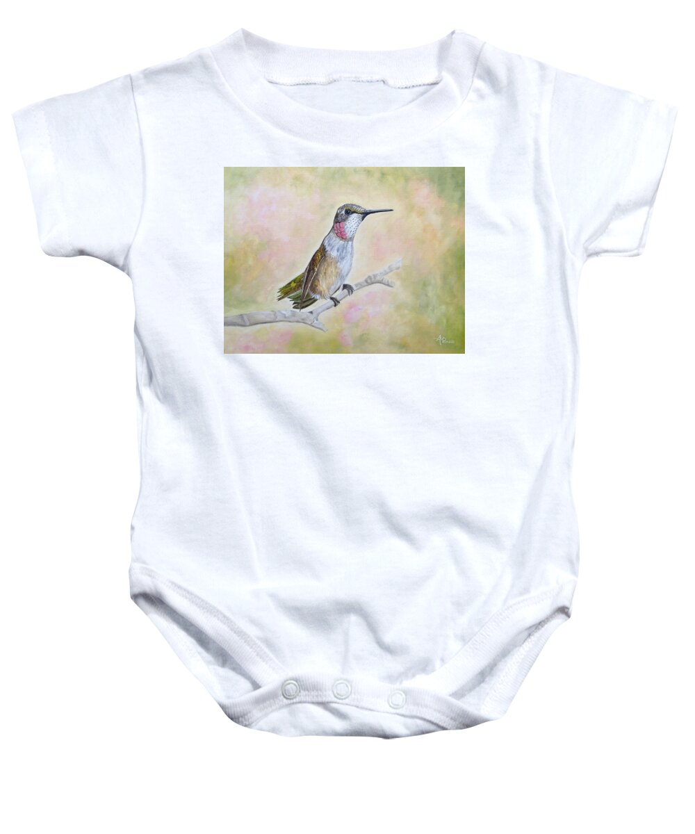 Hummingbird Baby Onesie featuring the painting Like A Youthful Blush by Angeles M Pomata