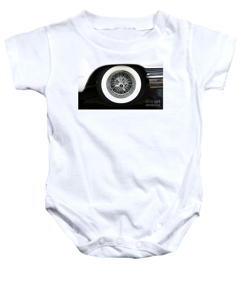 Tire Baby Onesie featuring the photograph Lincoln Wire Wheel by Dale Powell