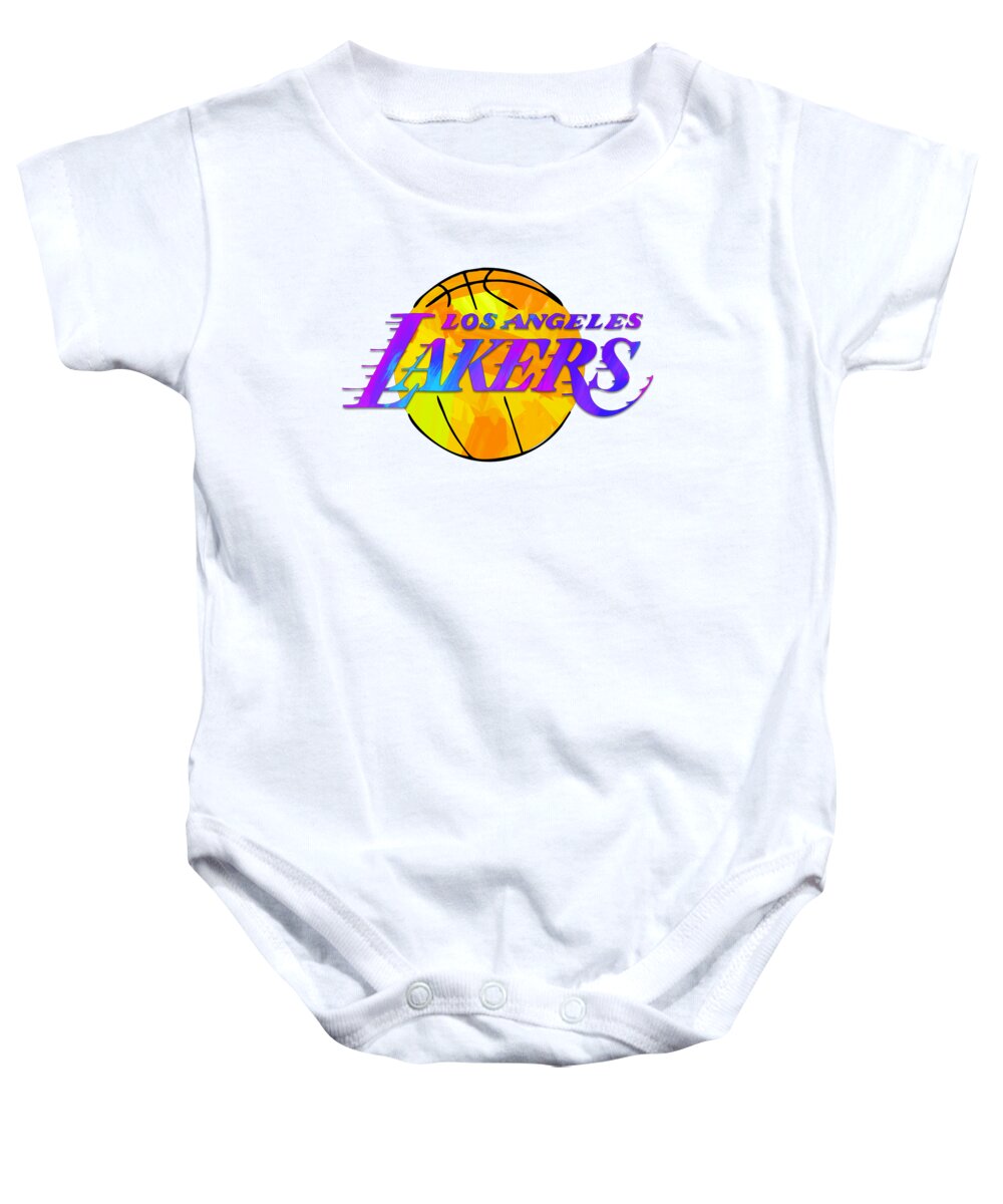 Los Angeles Lakers Baby Onesie featuring the digital art Los Angeles Lakers Paint Design by Ricky Barnard