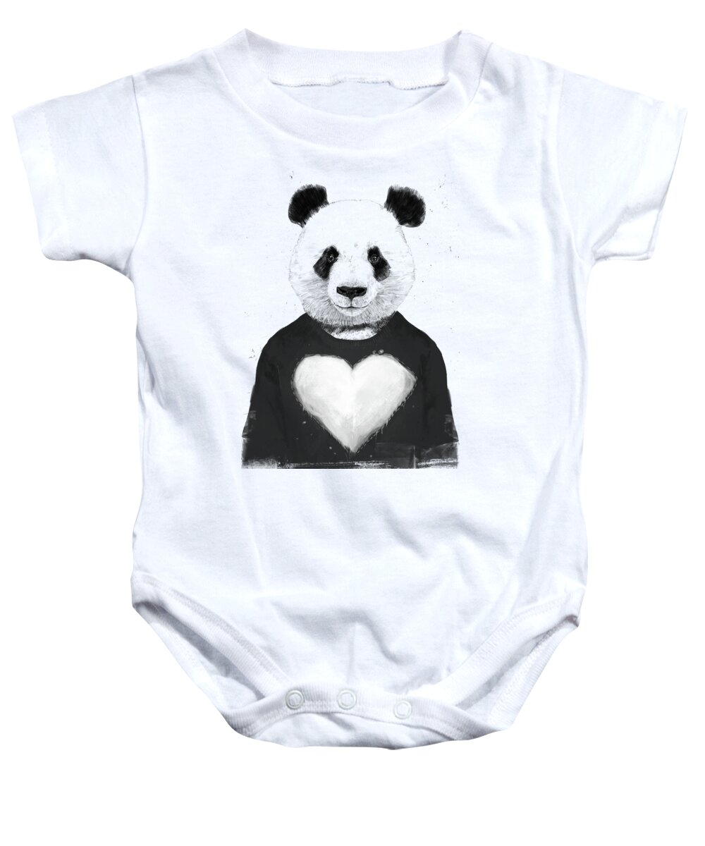 Panda Baby Onesie featuring the mixed media Lovely panda by Balazs Solti
