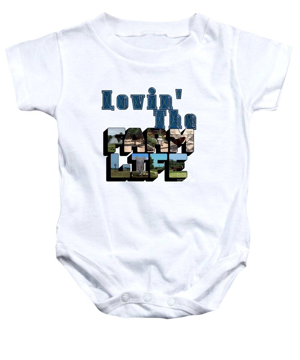 Denim Baby Onesie featuring the photograph Lovin' The Farm Life Big Letter by Colleen Cornelius