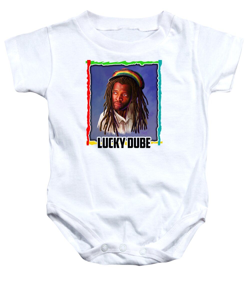 Reggae Baby Onesie featuring the painting Lucky Dube by Anthony Mwangi
