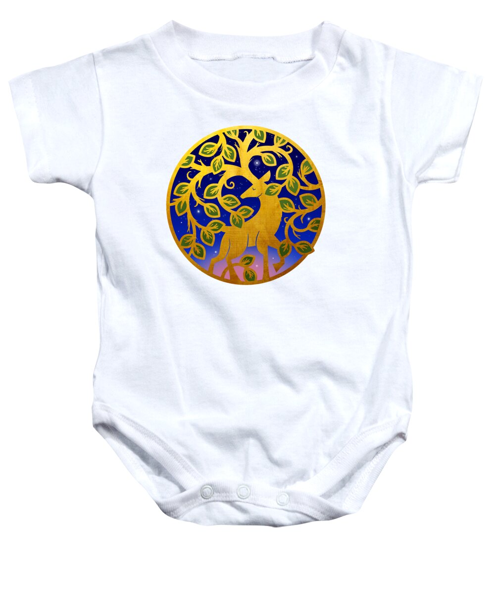Painting Baby Onesie featuring the painting Magical Golden Stag Of The Forest At Dawn by Little Bunny Sunshine