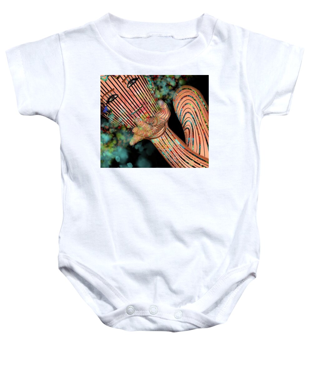 Mask Baby Onesie featuring the mixed media Mask Fairy Dust by Joan Stratton