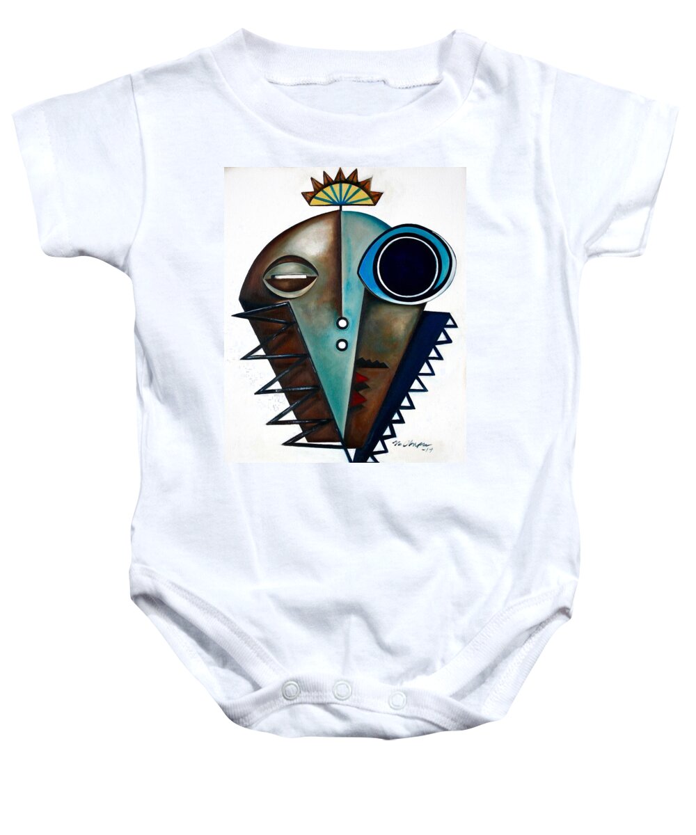 Jazz Baby Onesie featuring the painting Mask / Modern Saxophonist by Martel Chapman