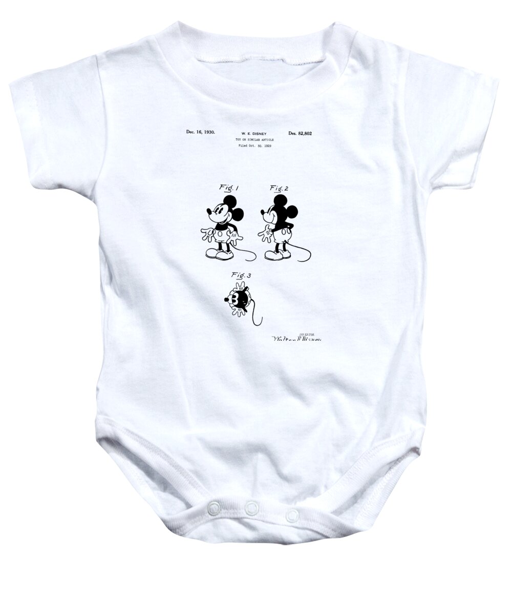 Mickey Mouse Canvas Baby Onesie featuring the digital art Mickey Mouse Patent Drawing From 1930 - Vintage Art Print, Nursery Decor, by David Millenheft