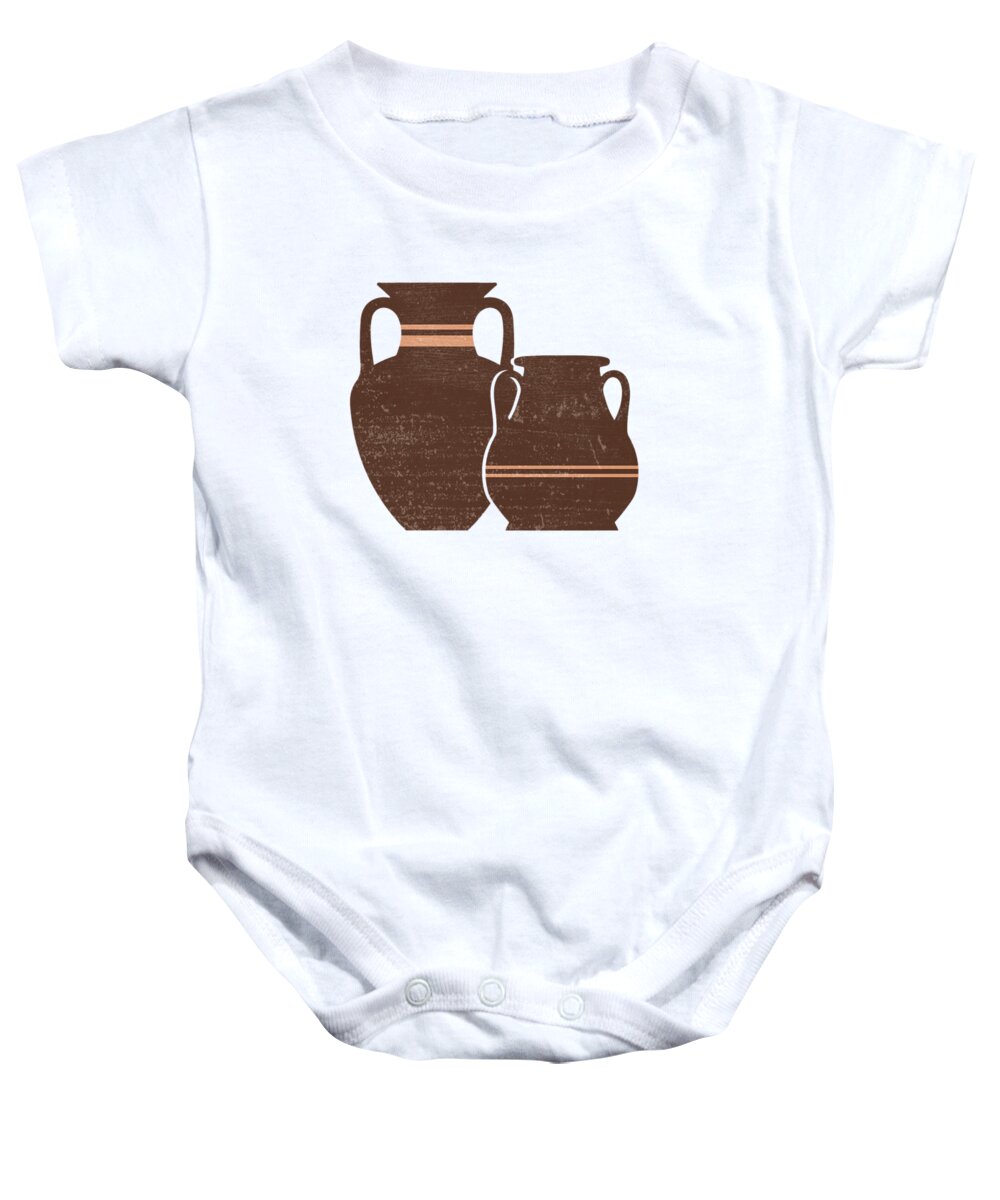 Abstract Baby Onesie featuring the mixed media Minimal Abstract Greek Pots 21 - Amphorae - Terracotta Series - Modern, Contemporary Print - Brown by Studio Grafiikka