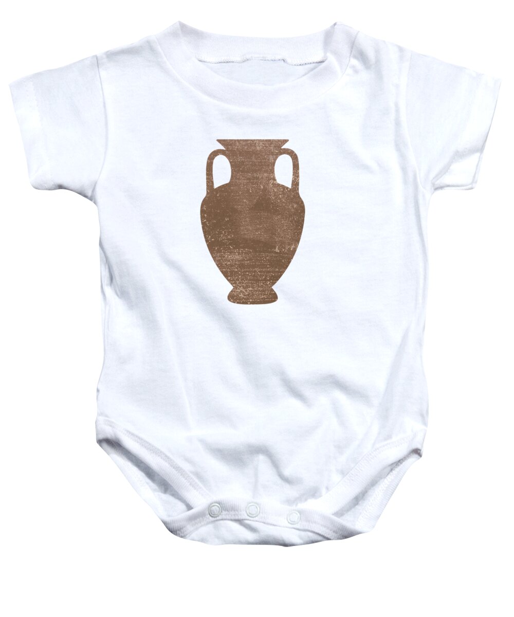 Abstract Baby Onesie featuring the mixed media Minimal Abstract Greek Vase 3 - Amphora - Terracotta Series - Modern, Contemporary Print - Sepia by Studio Grafiikka
