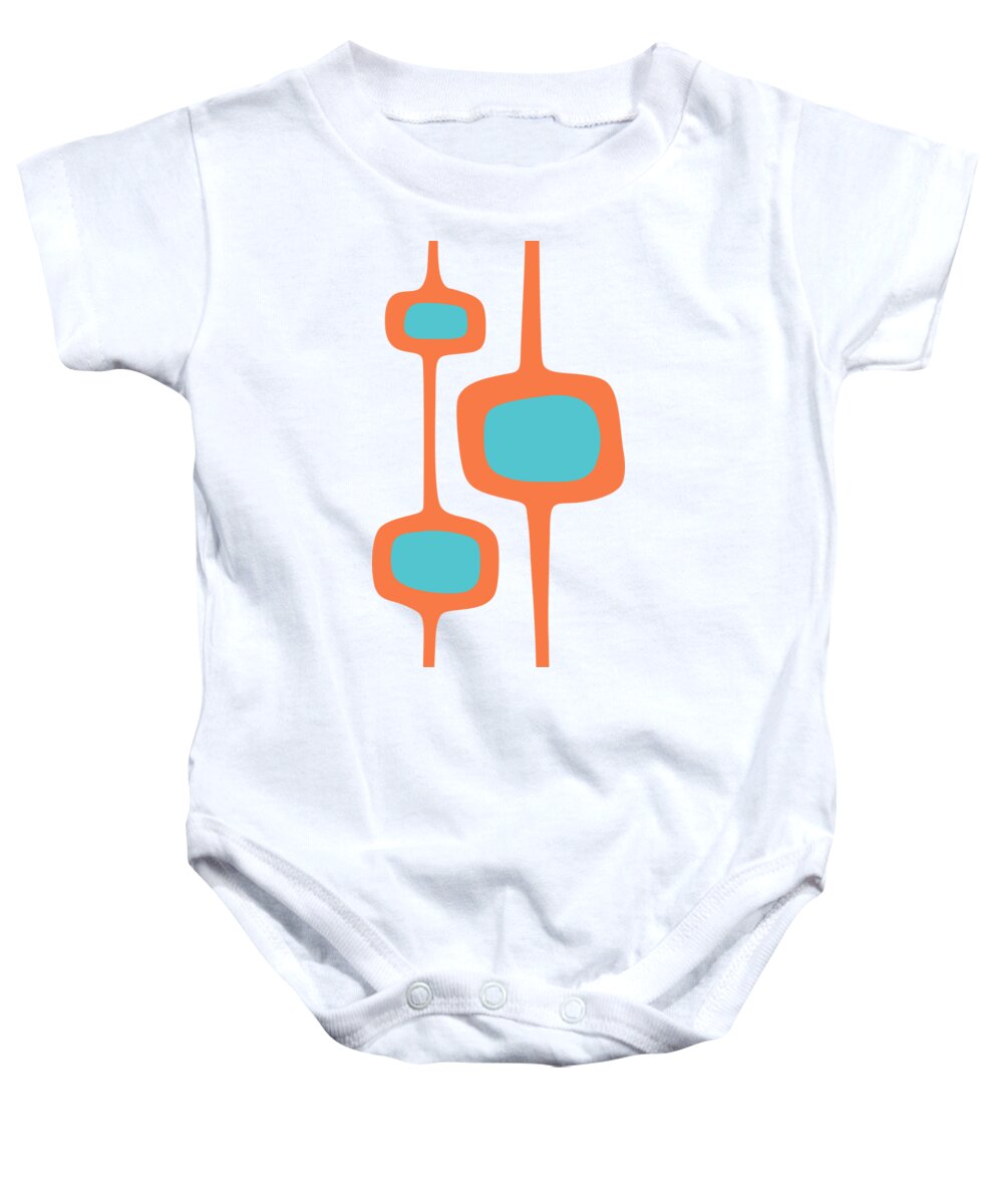  Baby Onesie featuring the digital art Mod Pod Three in Turquoise and Orange by Donna Mibus