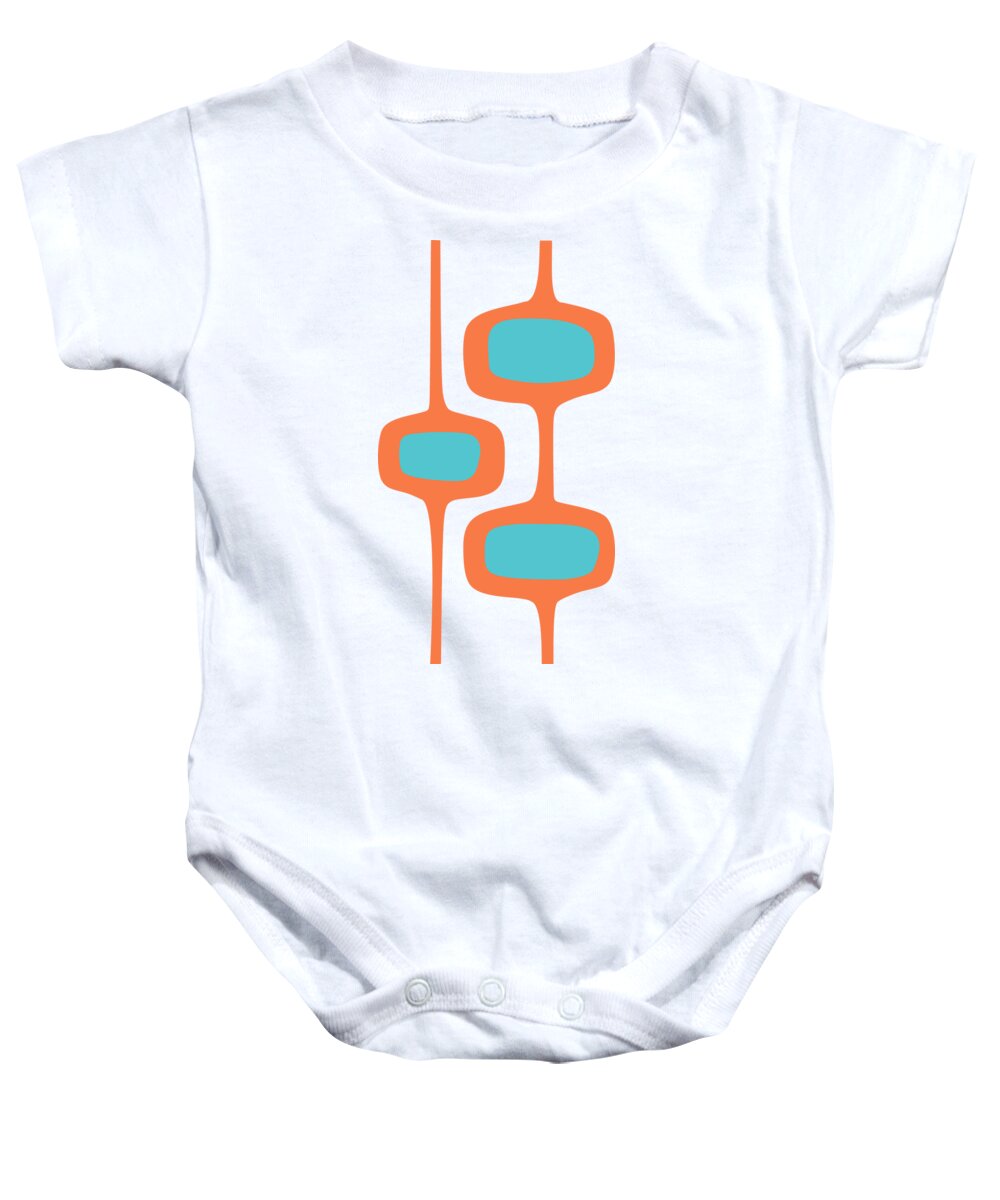 Baby Onesie featuring the digital art Mod Pod Two in Turquoise and Orange by Donna Mibus