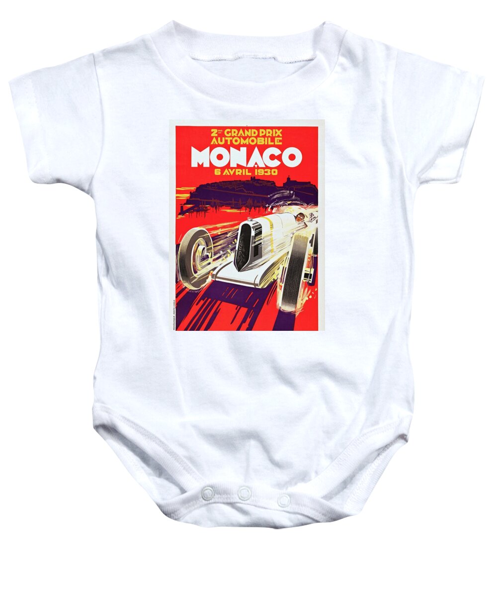 Racing Poster Baby Onesie featuring the painting Monaco Grand Prix 1930, Vintage Racing Poster by Vincent Monozlay