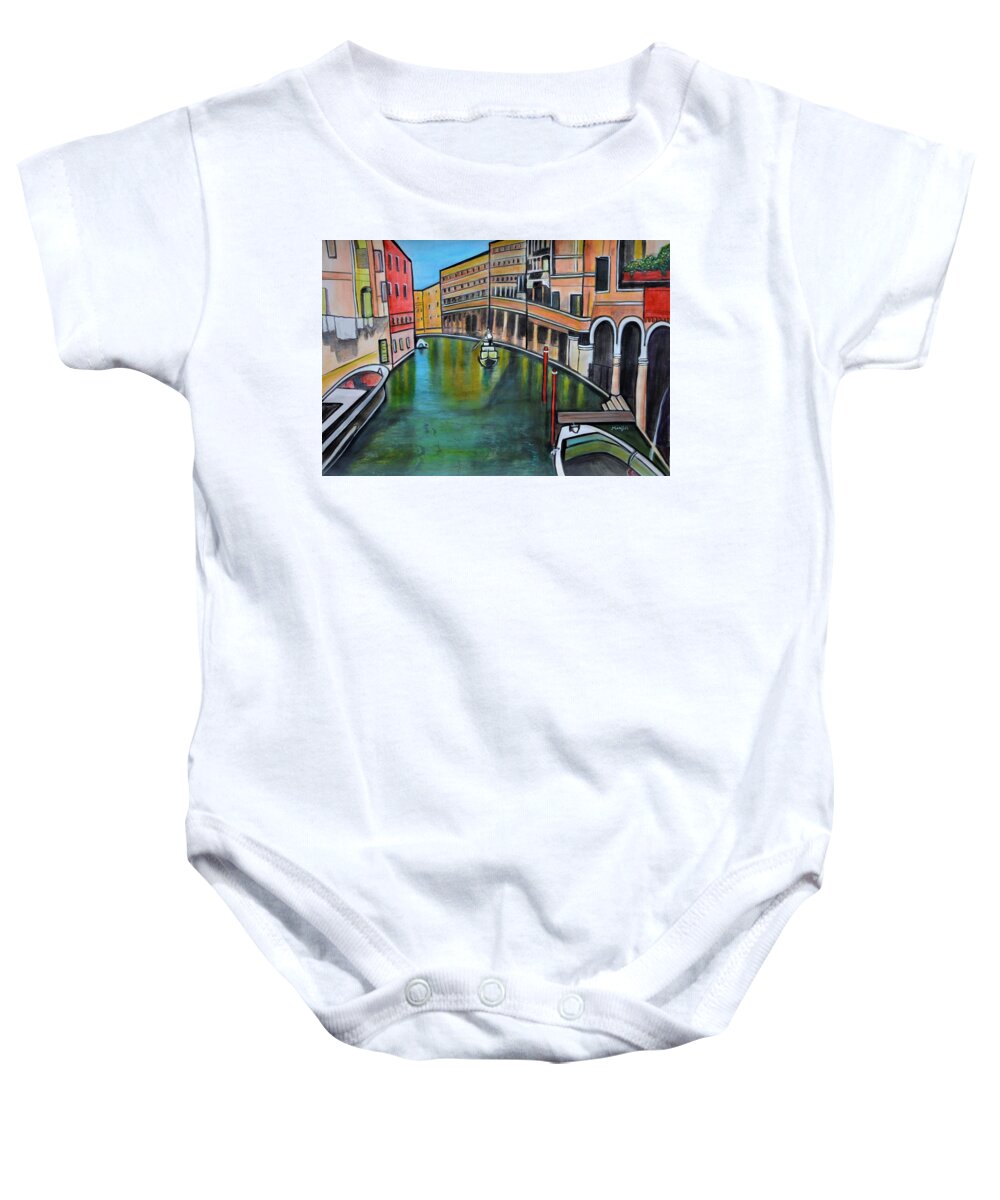 Venicepainting Baby Onesie featuring the painting Morning in Venice landscape Italy by Manjiri Kanvinde