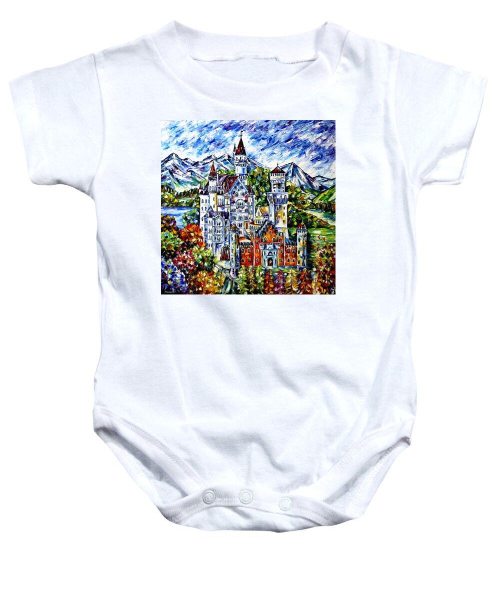 Beautiful Germany Baby Onesie featuring the painting Neuschwanstein Castle by Mirek Kuzniar