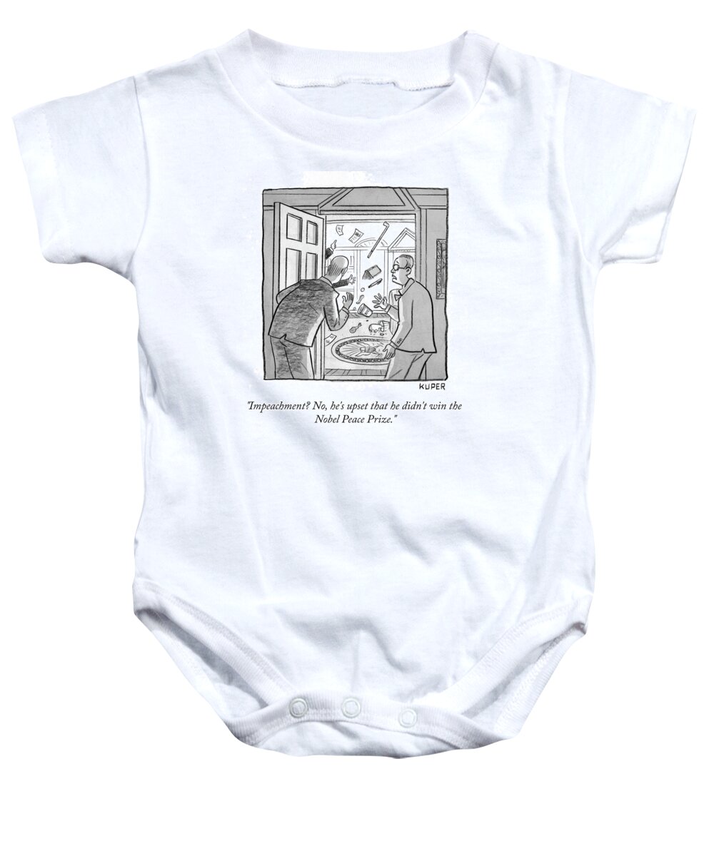 Impeachment? No Baby Onesie featuring the drawing Nobel Loss by Peter Kuper