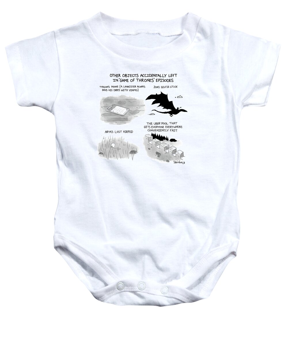 Captionless Baby Onesie featuring the drawing Objects Left in Game of Thrones Episodes by Avi Steinberg