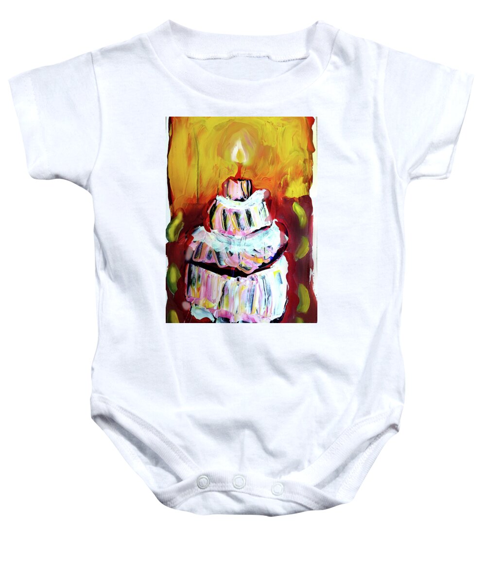 Cake Baby Onesie featuring the painting One candle by Tilly Strauss