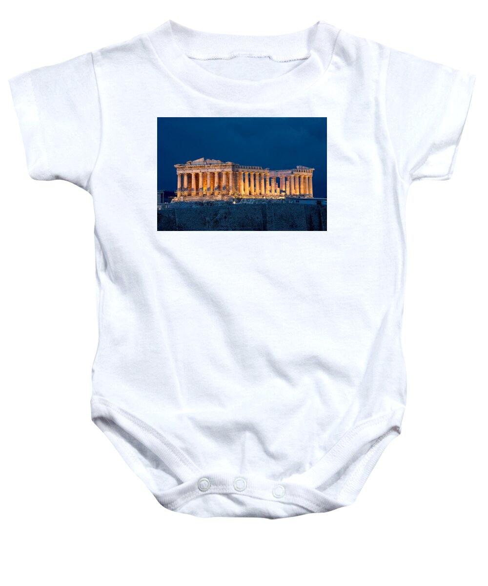 Evening Baby Onesie featuring the painting Parthenon in the Evening by Troy Caperton