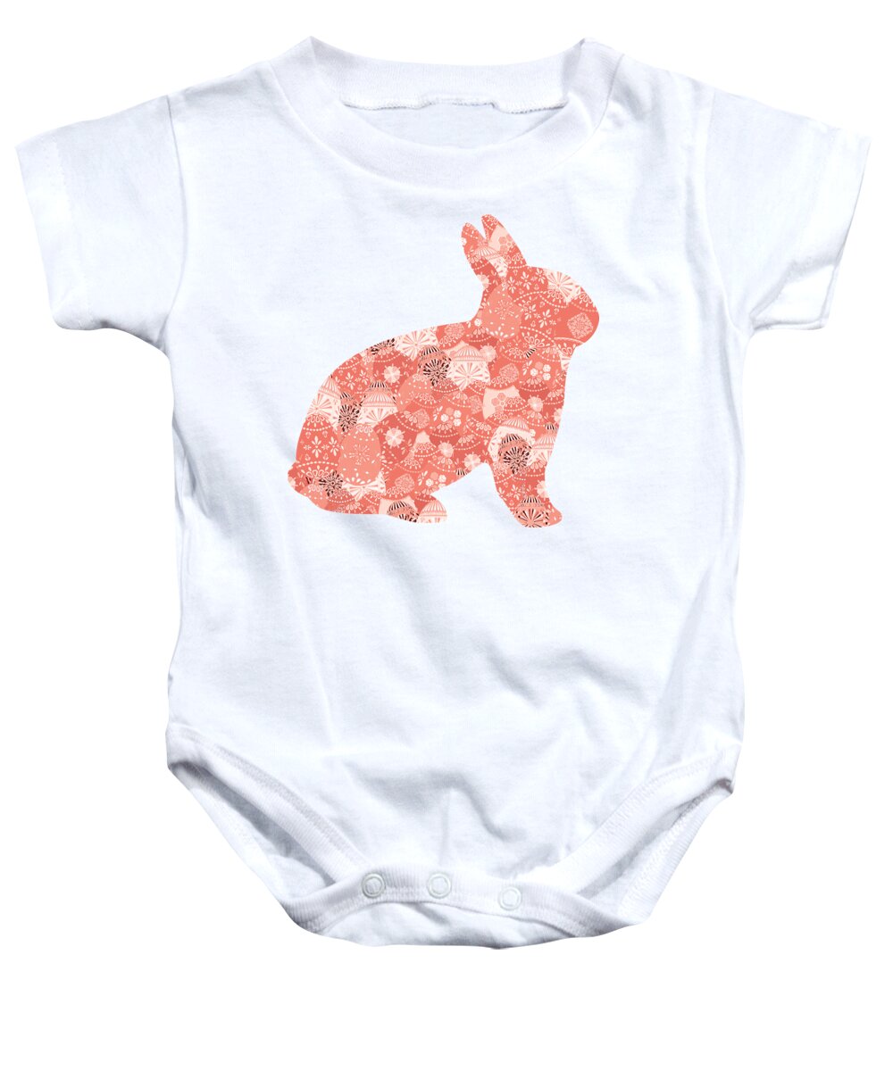 Bunny Baby Onesie featuring the digital art Patchwork Bunny in Trendy Living Coral by Marianne Campolongo