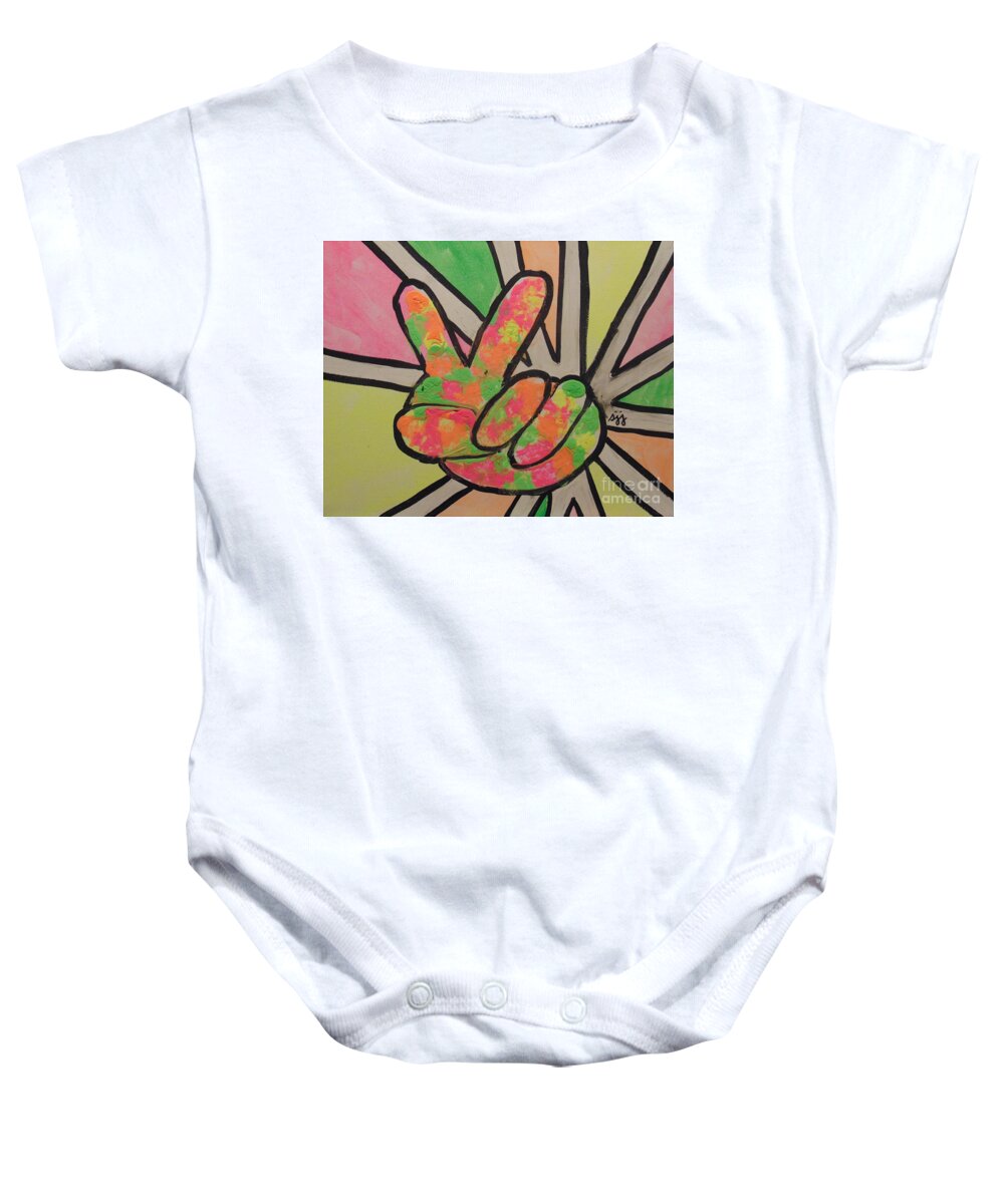 1960s Baby Onesie featuring the painting Peace Sign by Saundra Johnson