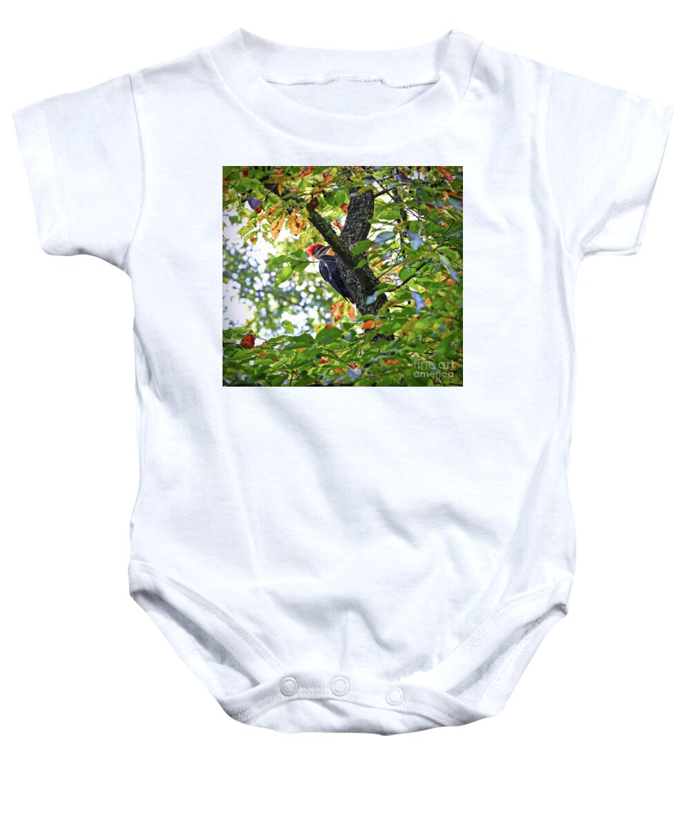 Pileated Woodpecker Baby Onesie featuring the photograph Pileated Woodpecker by Kerri Farley
