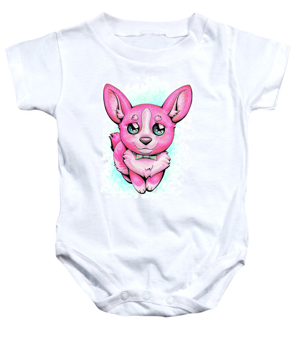 Puppy Baby Onesie featuring the drawing Pinkie Corgi by Sipporah Art and Illustration