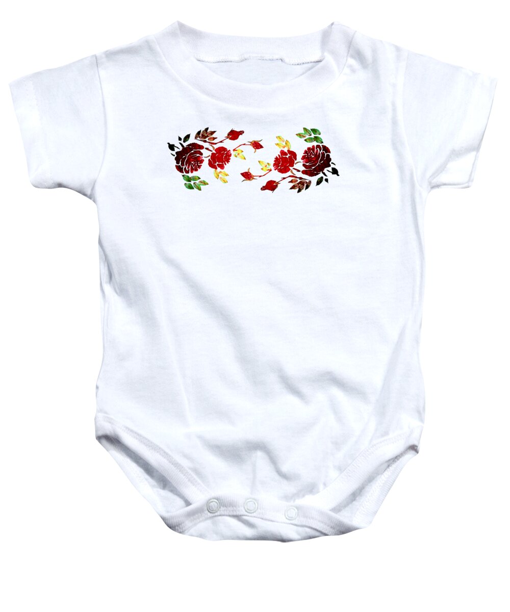 Pretty Baby Onesie featuring the painting Pretty Red Rose Watercolor Transparent Background YOU CHOOSE THE COLOR for Cups by Delynn Addams