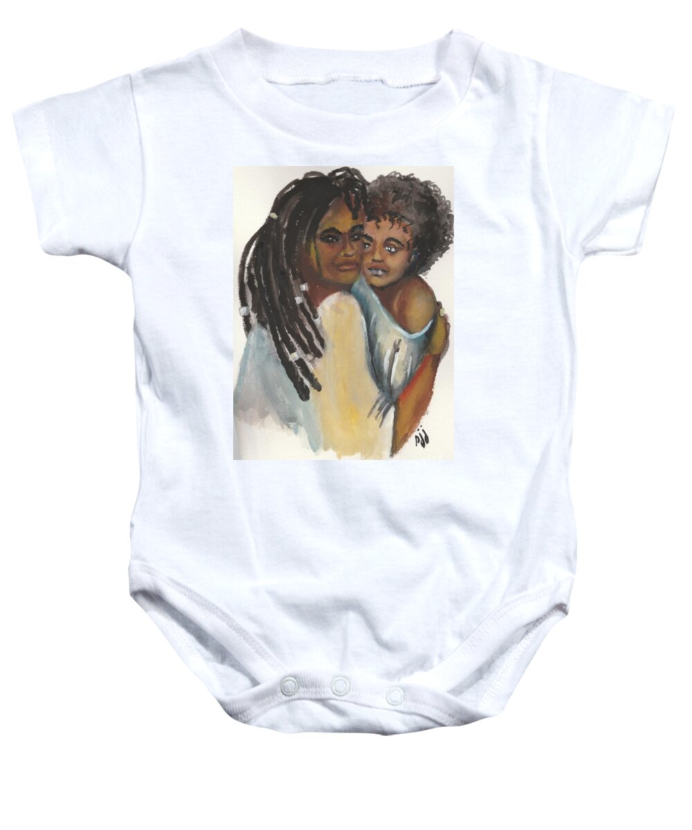 African-american Baby Onesie featuring the painting Queen Love by Saundra Johnson