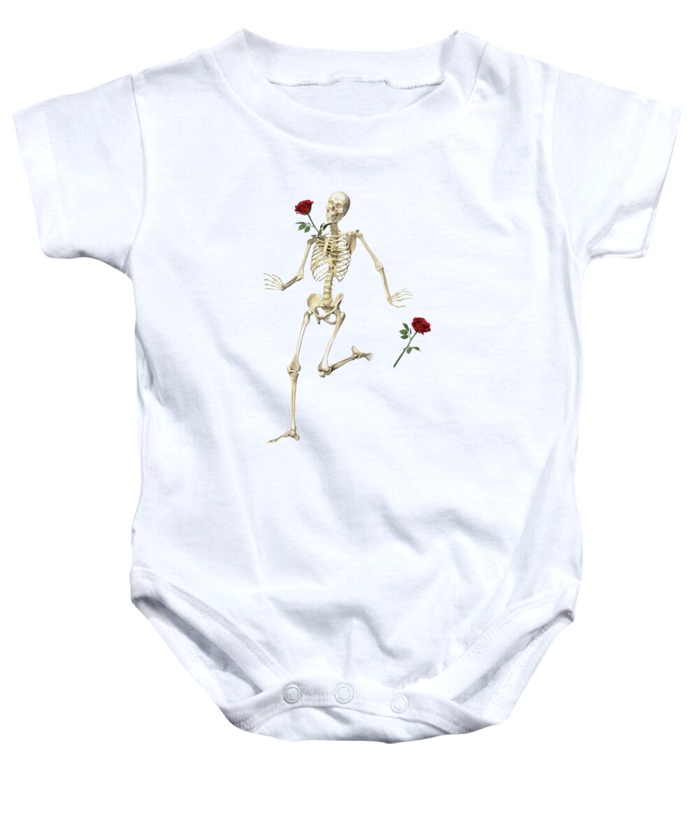 Human Baby Onesie featuring the digital art Rambling Rose Running Skeleton by Betsy Knapp