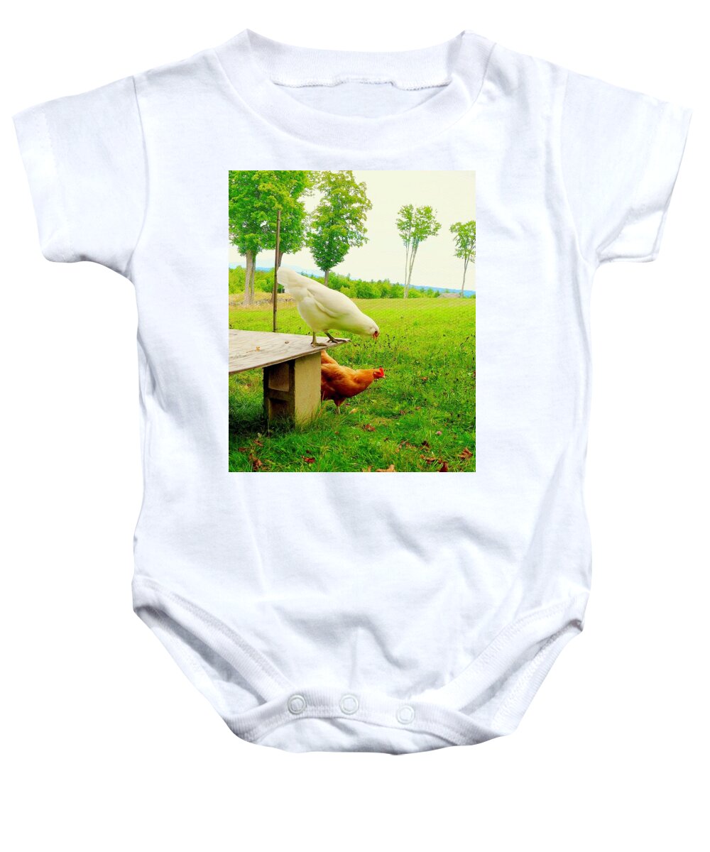 Chickens Baby Onesie featuring the photograph Ready, Get Set, GO by Alida M Haslett