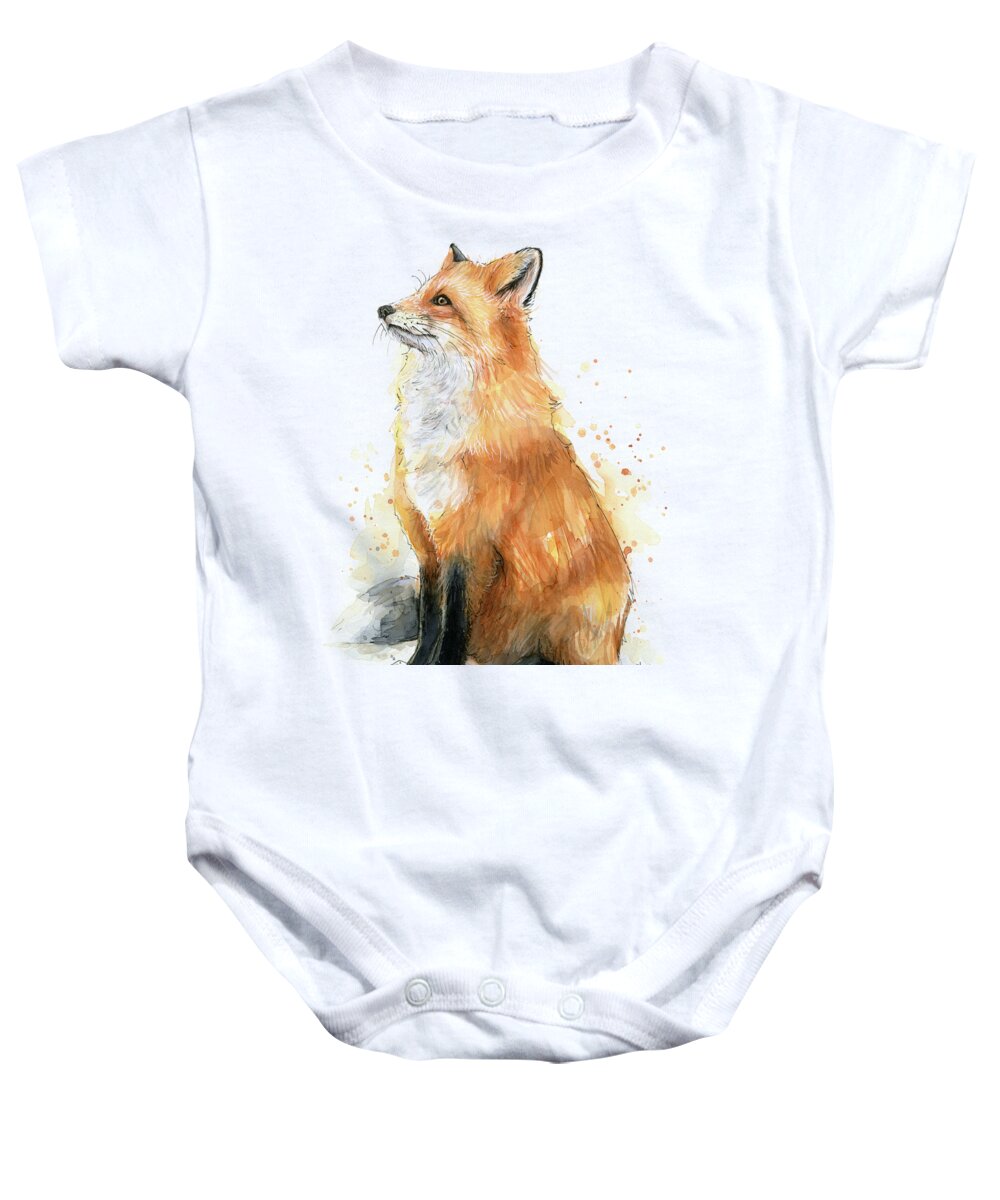 Watercolor Fox Baby Onesie featuring the painting Red Fox Watercolor Pattern by Olga Shvartsur