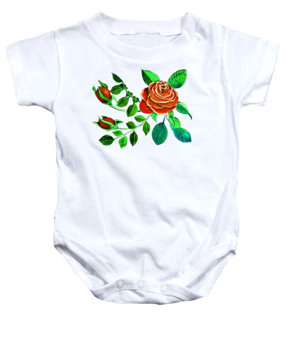 Red Baby Onesie featuring the painting Red Rose Flower Best for Shirts by Delynn Addams