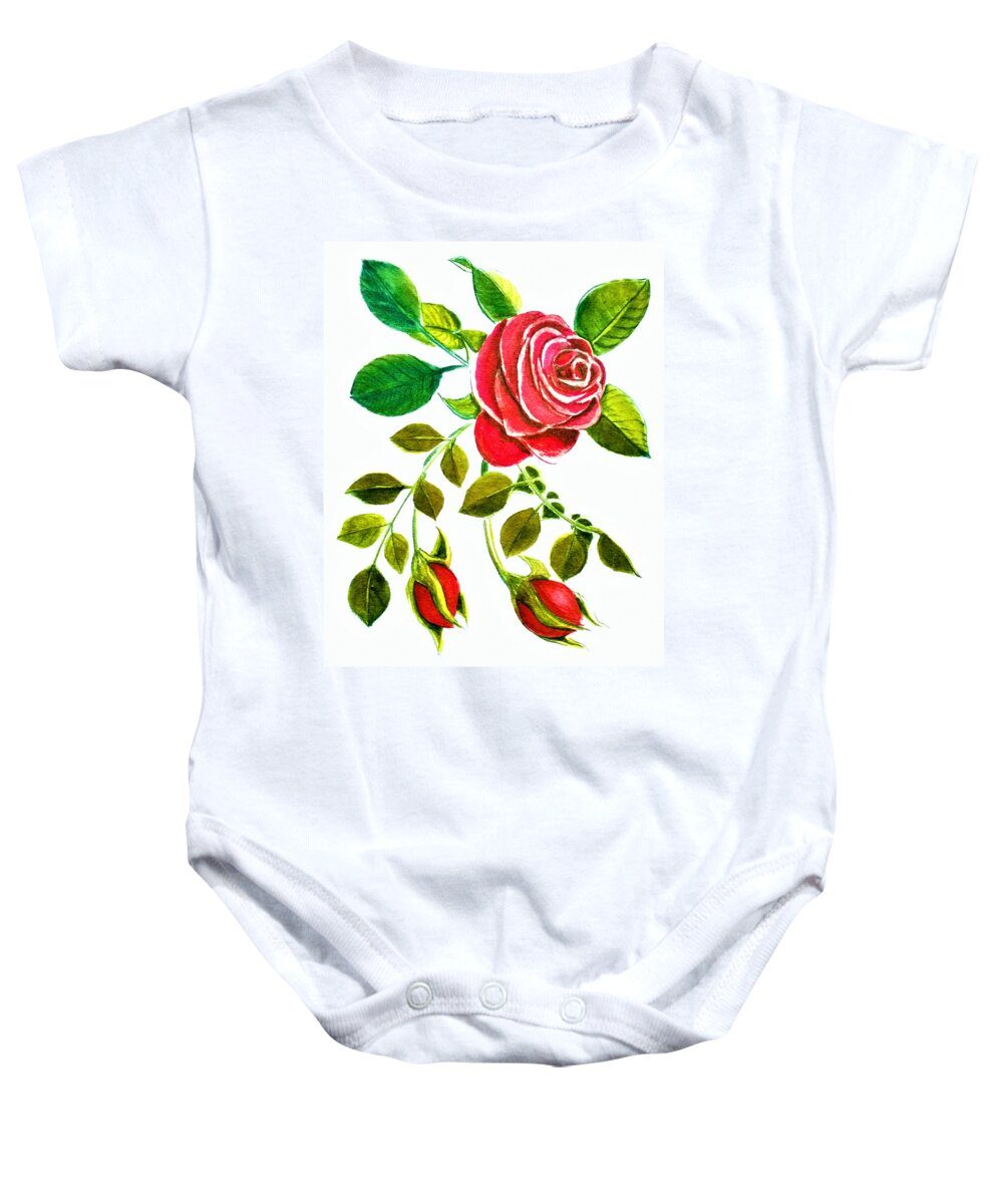 Red Baby Onesie featuring the painting Red Rose Watercolor by Delynn Addams for Home Decor by Delynn Addams