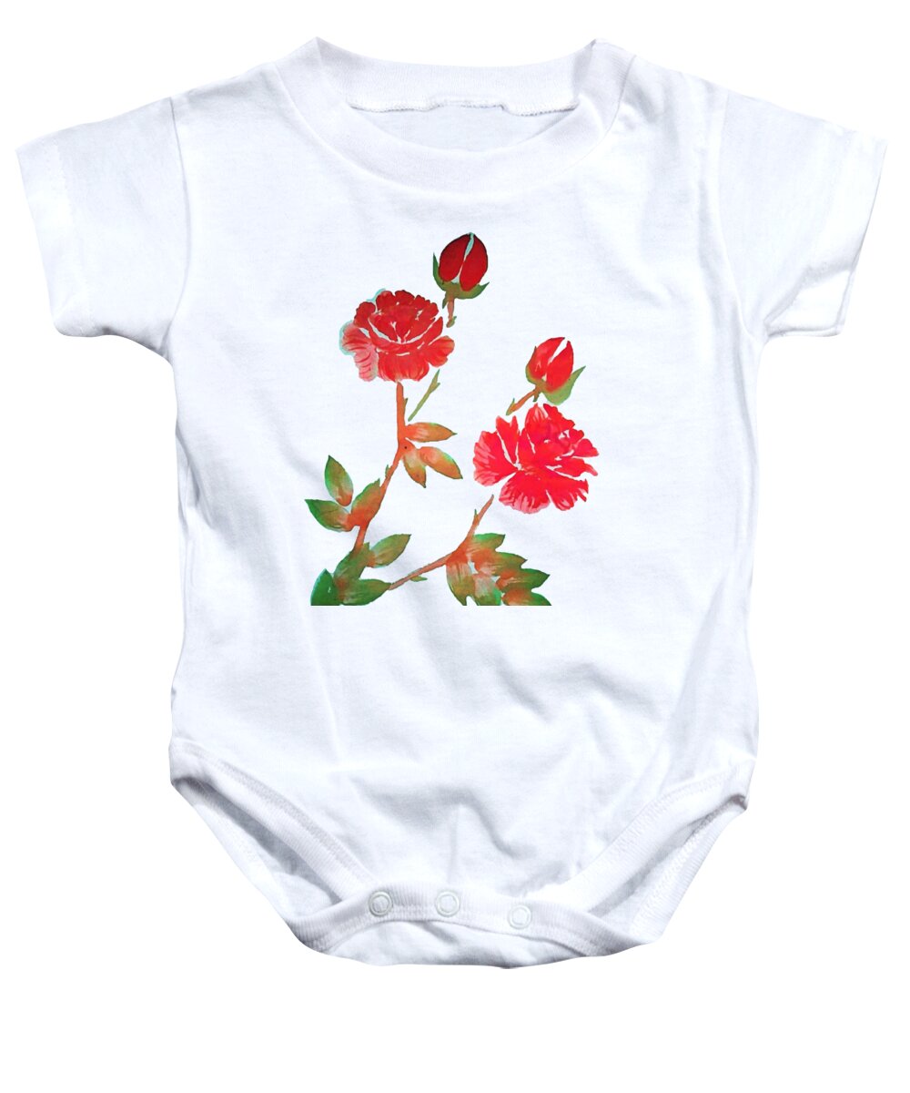 Red Baby Onesie featuring the painting Red Rose Watercolor Transparent Background by Delynn Addams