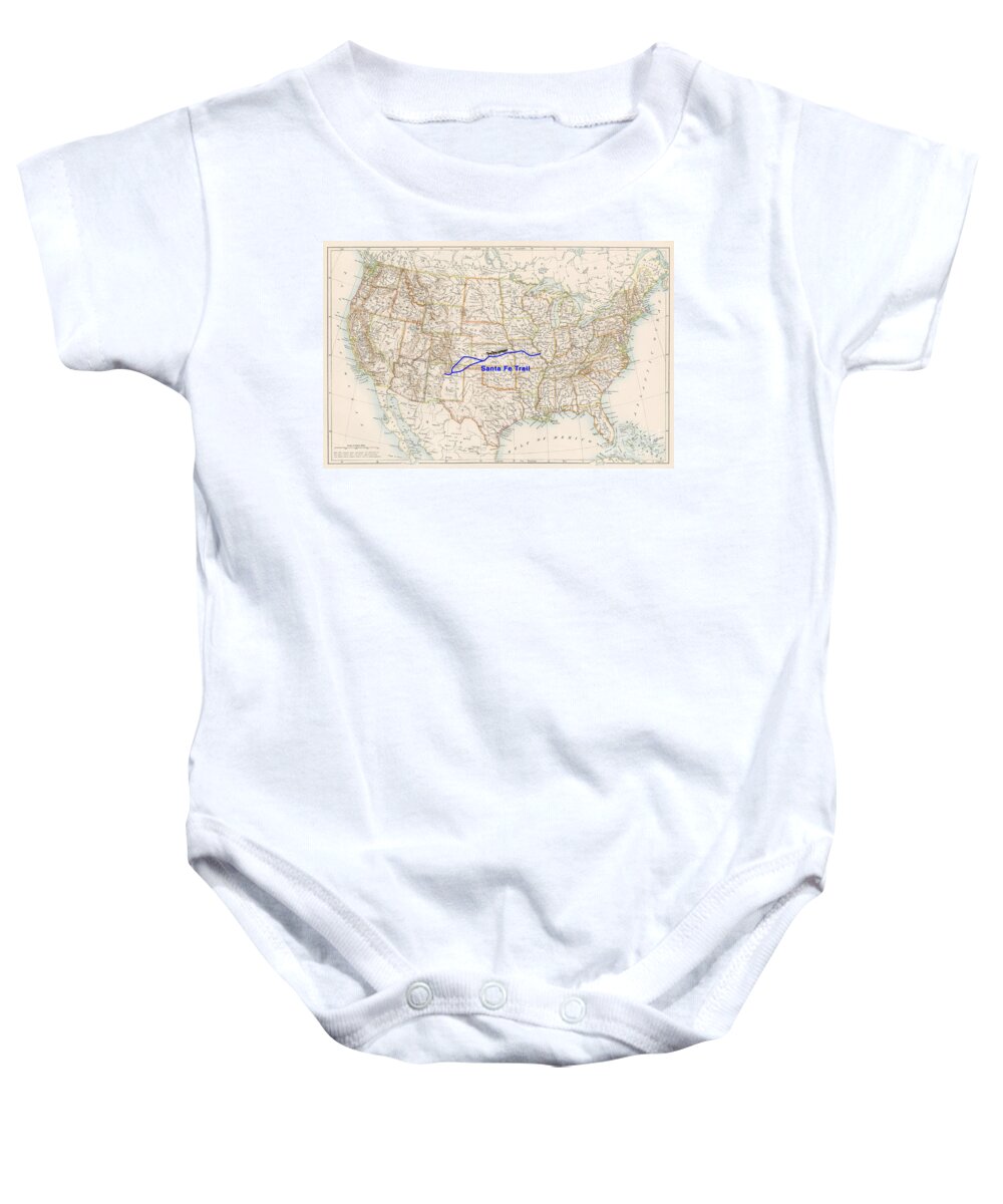 Santa Fe Baby Onesie featuring the painting Santa Fe Trail Route On An 1870s Map Of The Us by American School