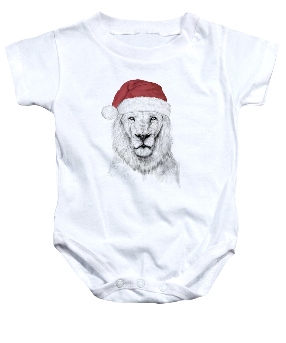 Lion Baby Onesie featuring the mixed media Santa lion by Balazs Solti