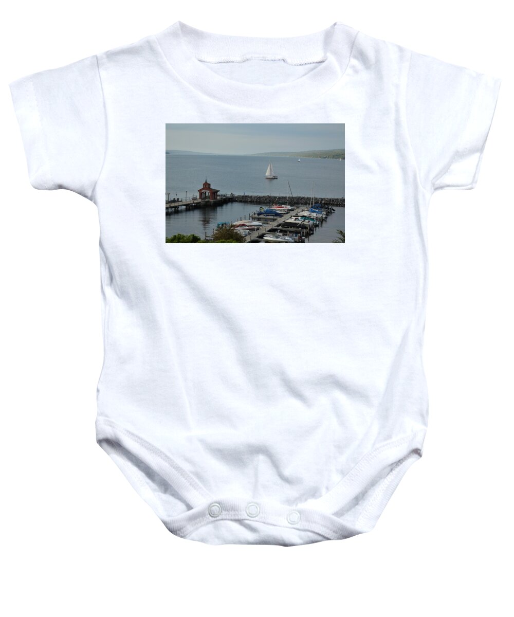 Seneca Lake Baby Onesie featuring the photograph Seneca Lake Sailboats by Judy Genovese