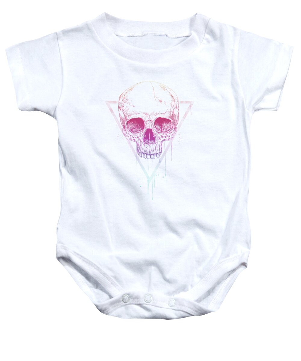 Skull Baby Onesie featuring the mixed media Skull in triangle by Balazs Solti