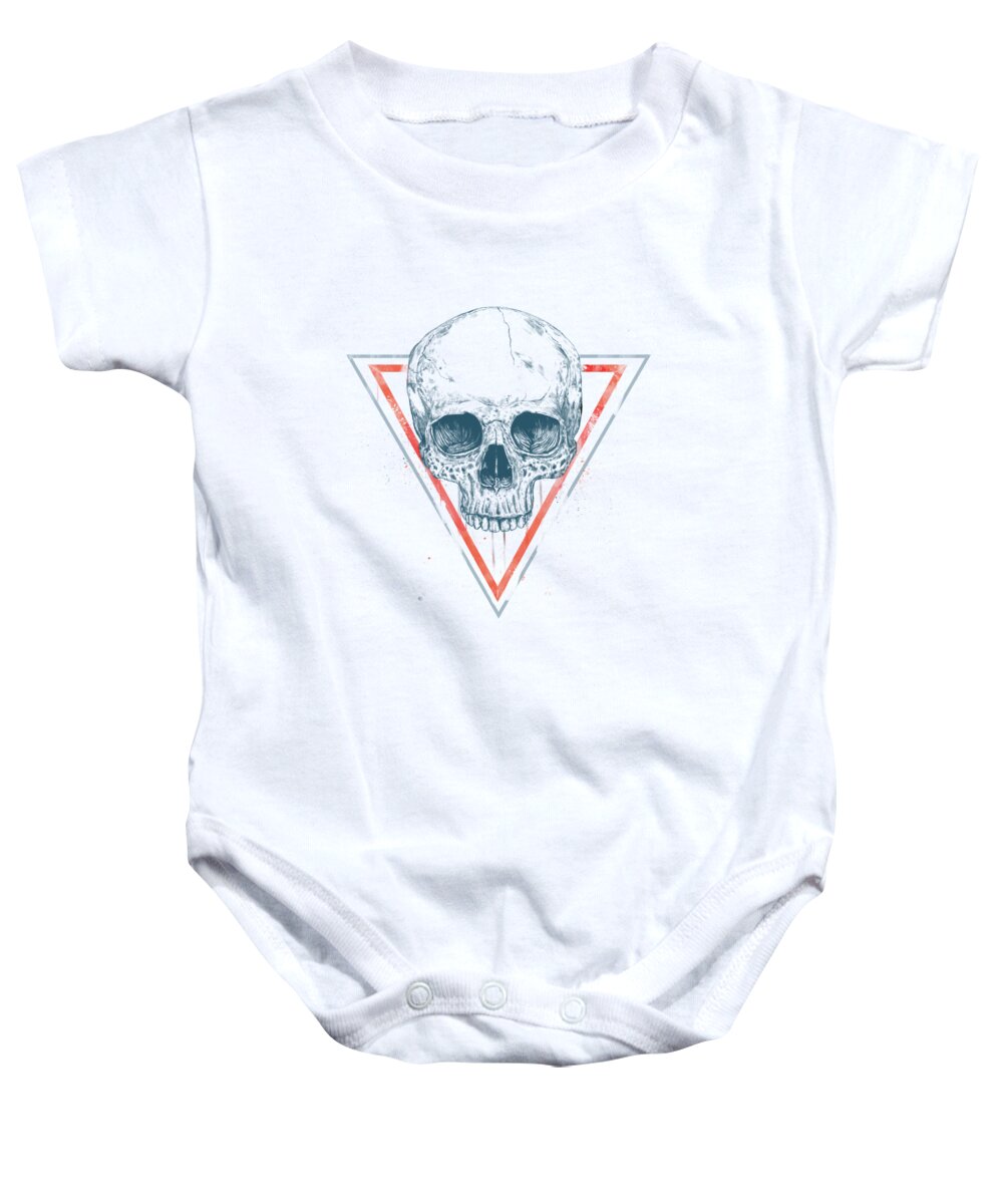 Skull Baby Onesie featuring the drawing Skull in triangles by Balazs Solti