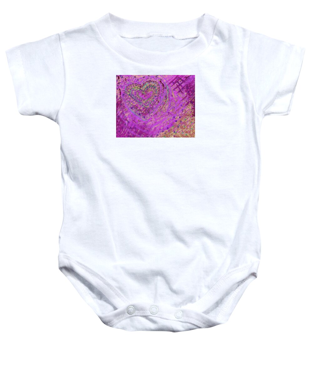 Funky Heart Art Print Baby Onesie featuring the digital art Soft Heart of Pink by Corinne Carroll
