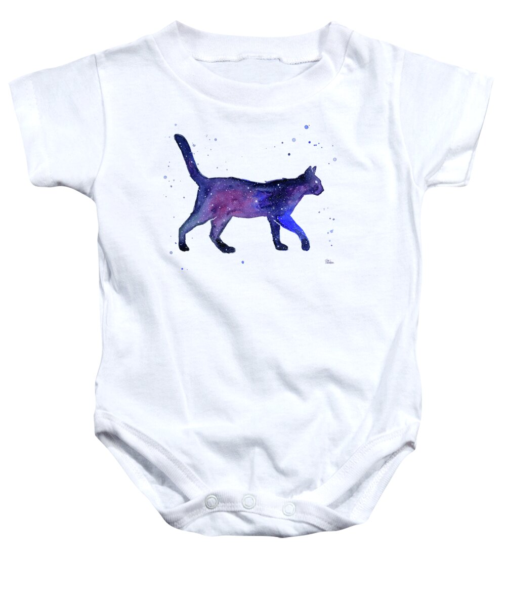 Space Baby Onesie featuring the painting Space Cat by Olga Shvartsur