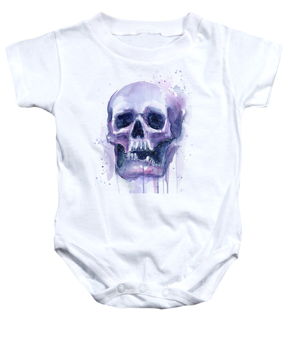 Galaxy Baby Onesie featuring the painting Space Skull by Olga Shvartsur