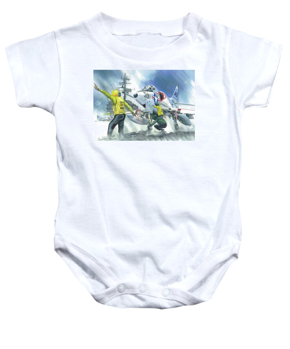 Skyhawk Baby Onesie featuring the painting Ssdd by Simon Read